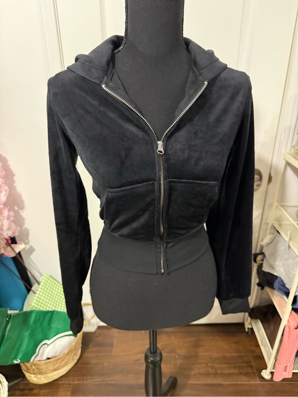 Divided Black Zip-Up Velvet Hoodie